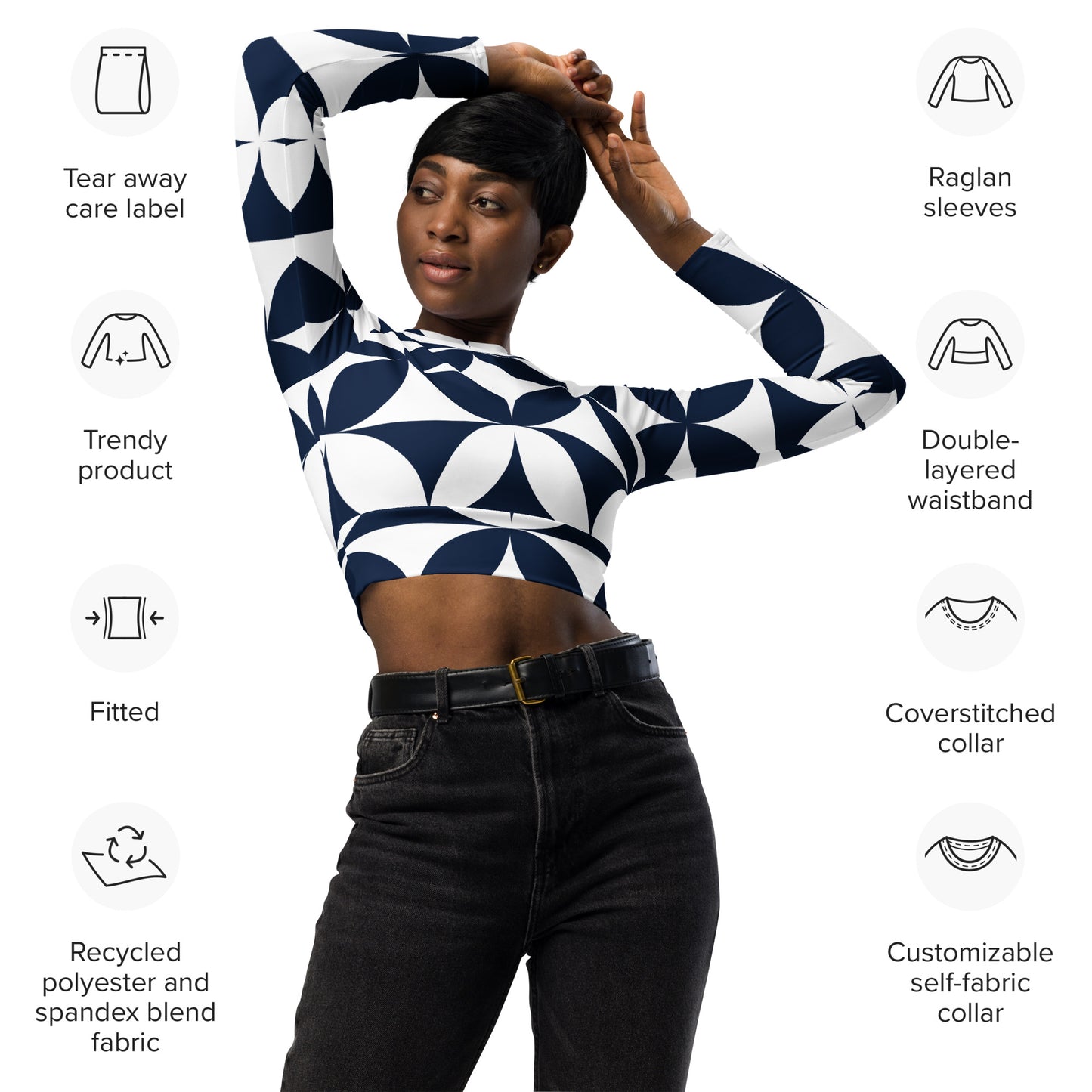 Illusion long-sleeve crop top