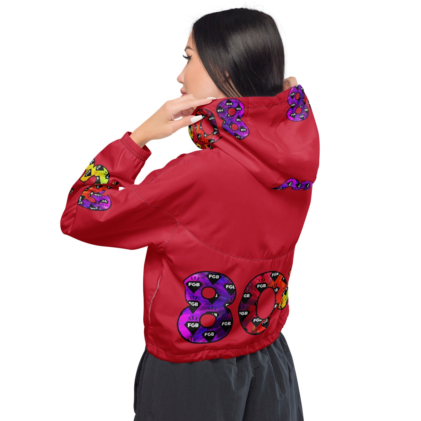 Multicolor 803 Women’s Cropped Windbreaker (Red)