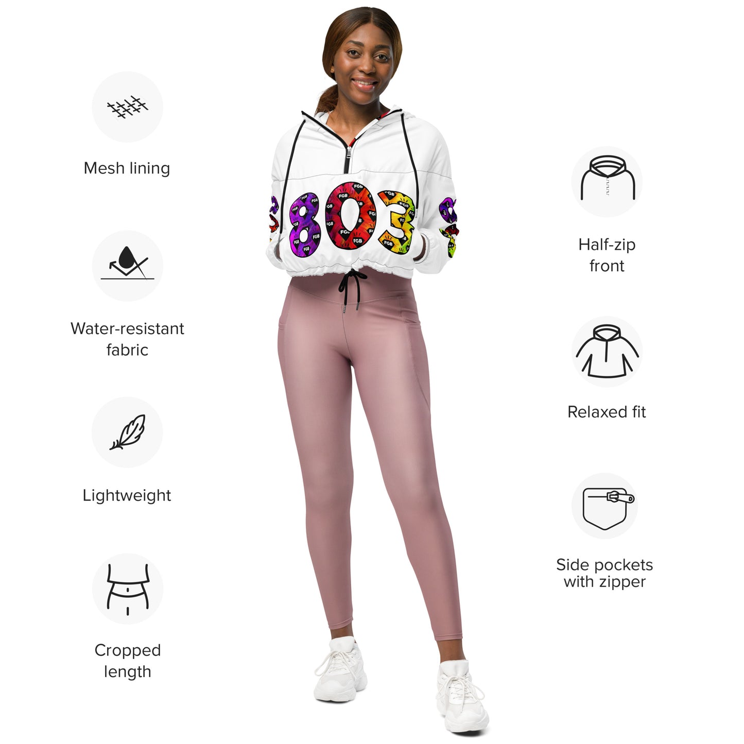 Multicolor 803 Women’s cropped windbreaker (White)