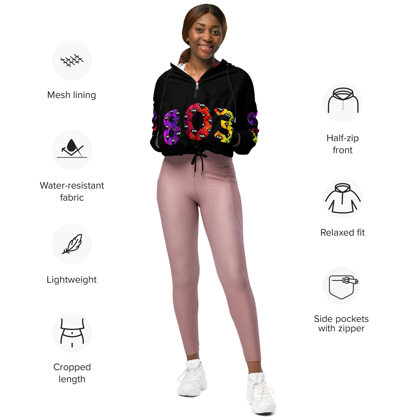 Multicolor 803 Women’s cropped windbreaker (Black)