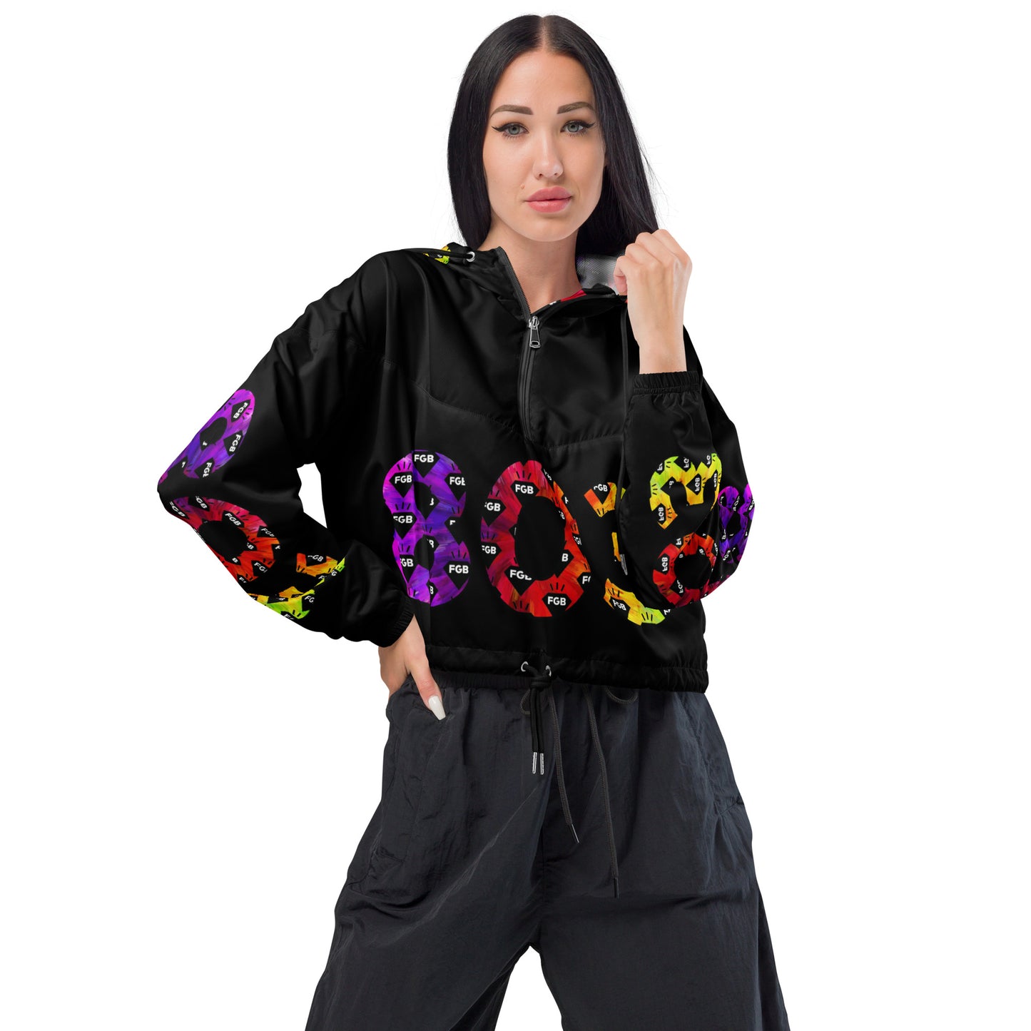 Multicolor 803 Women’s cropped windbreaker (Black)