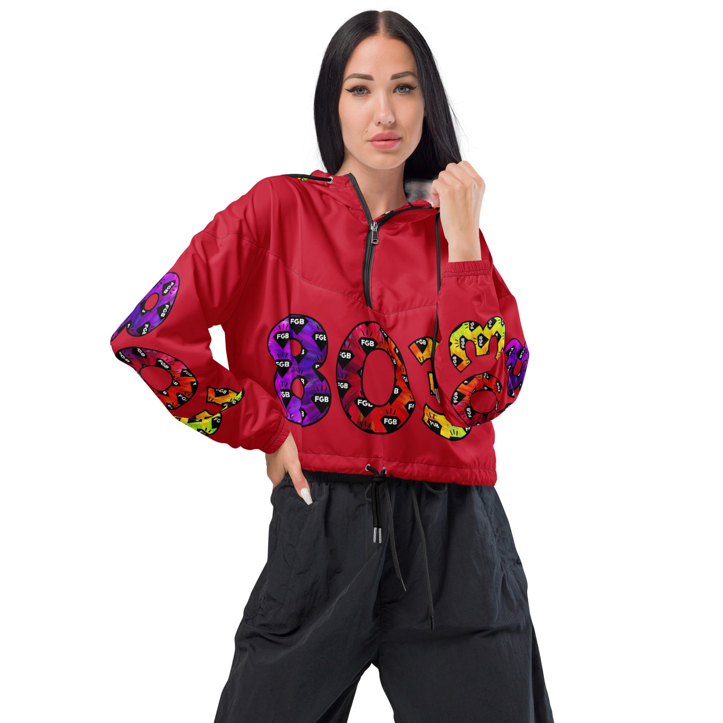 Multicolor 803 Women’s Cropped Windbreaker (Red)