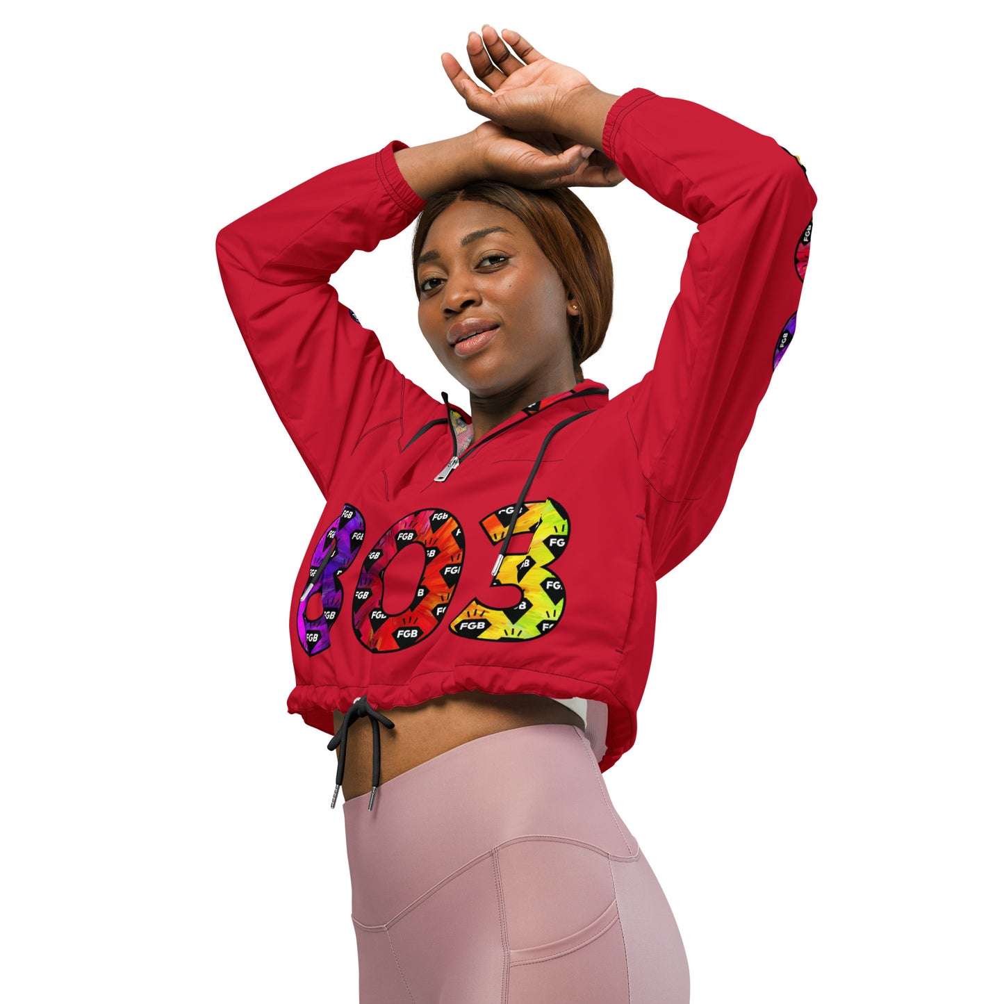 Multicolor 803 Women’s Cropped Windbreaker (Red)