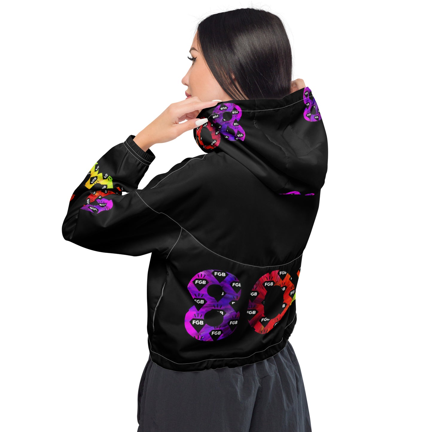 Multicolor 803 Women’s cropped windbreaker (Black)