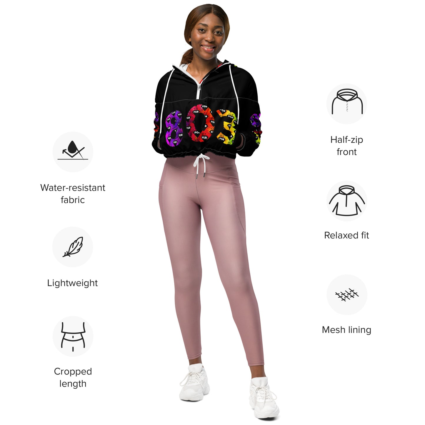 Multicolor 803 Women’s cropped windbreaker (Black)