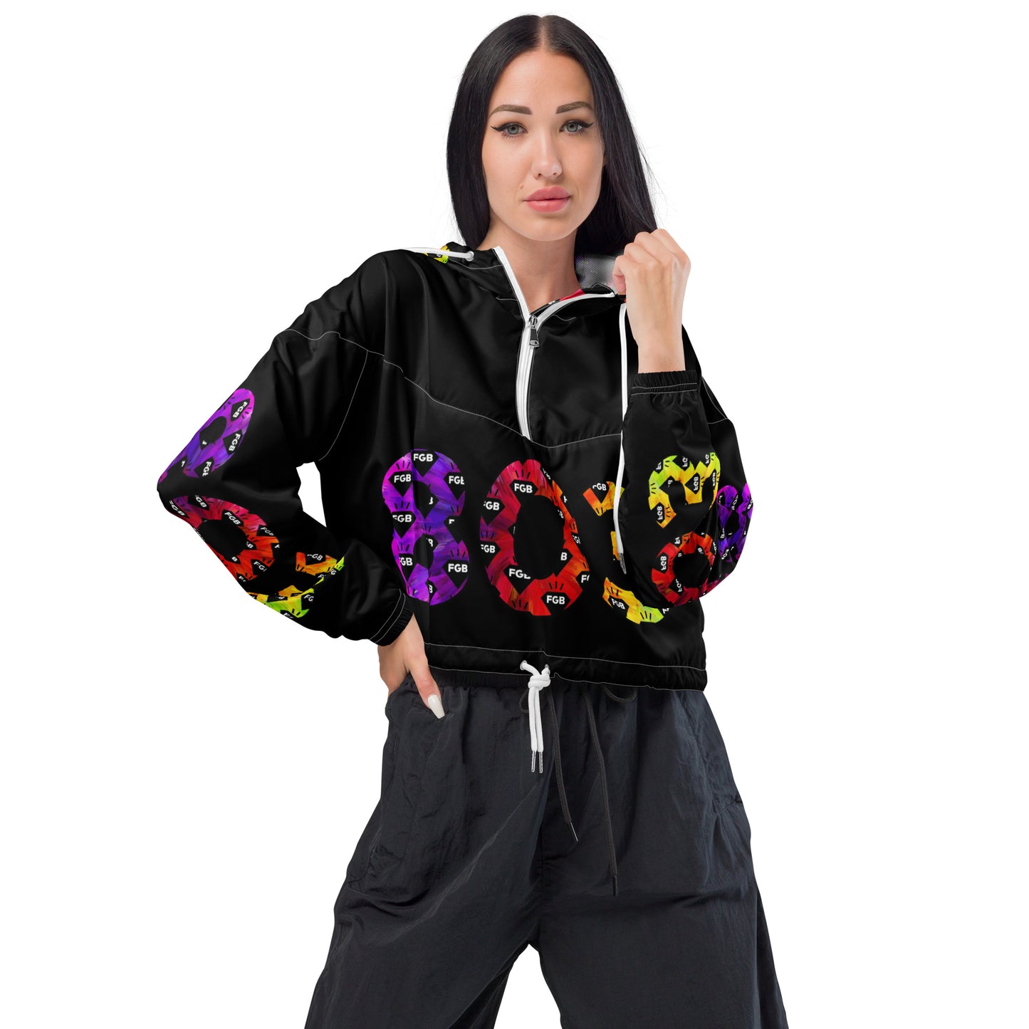 Multicolor 803 Women’s cropped windbreaker (Black)