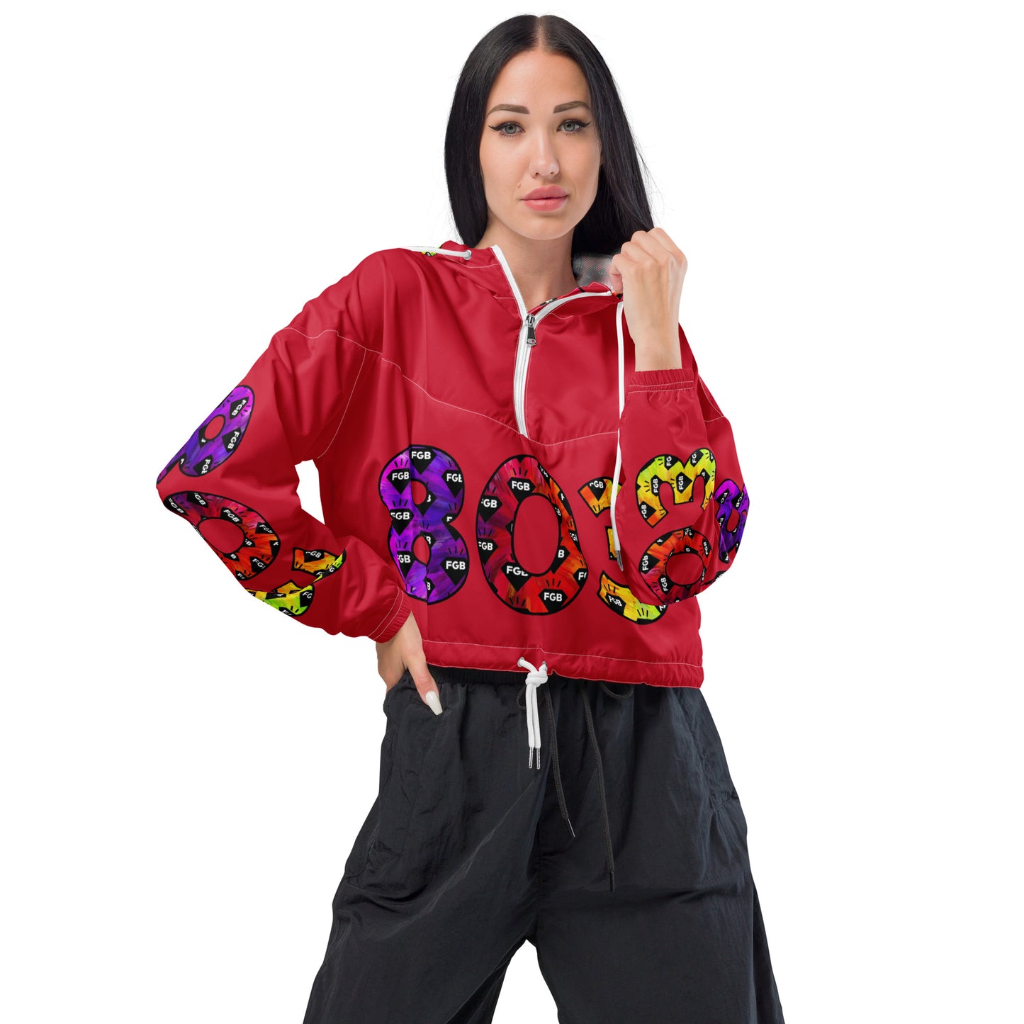 Multicolor 803 Women’s Cropped Windbreaker (Red)