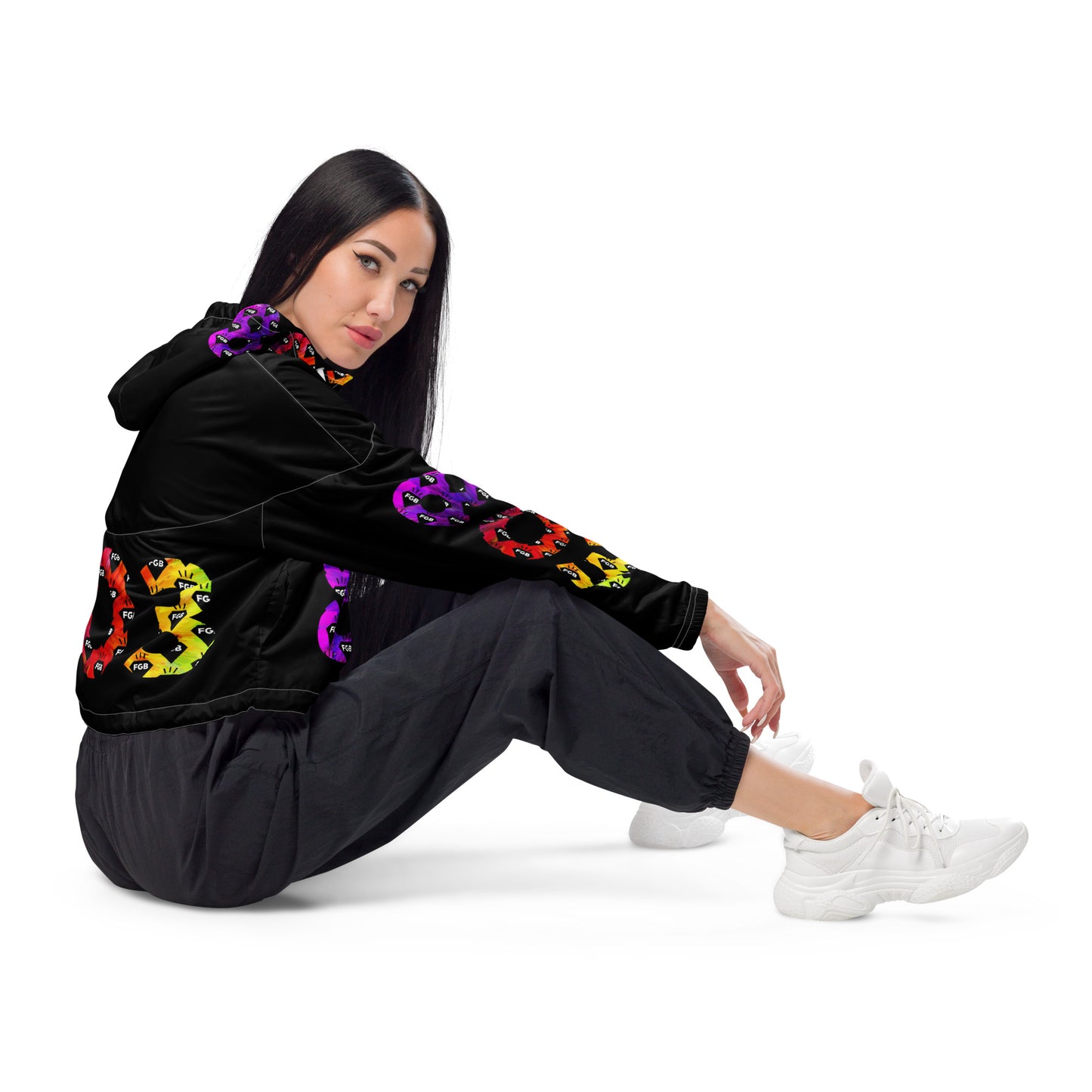 Multicolor 803 Women’s cropped windbreaker (Black)